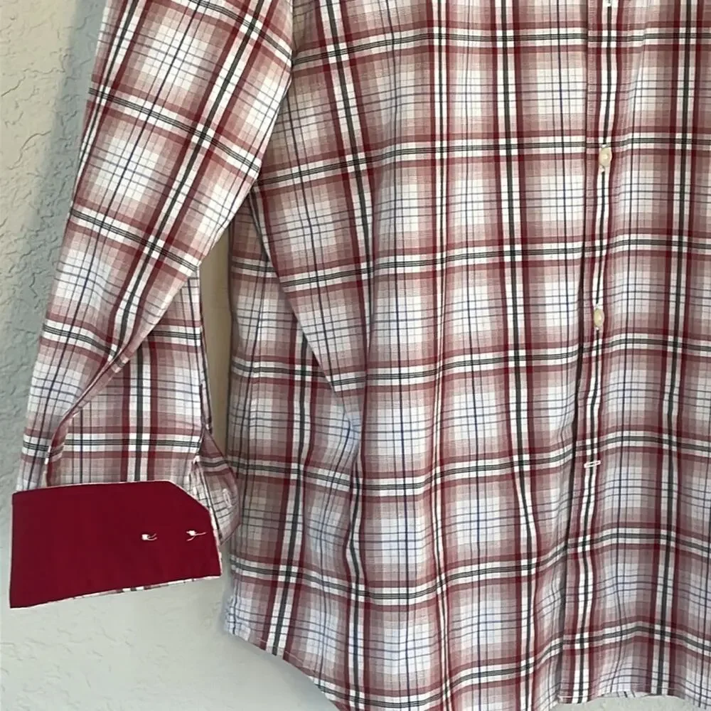 NEW Banana Republic Red Plaid Western Cowboy Button Up Shirt 17-17.5 Fall Farm